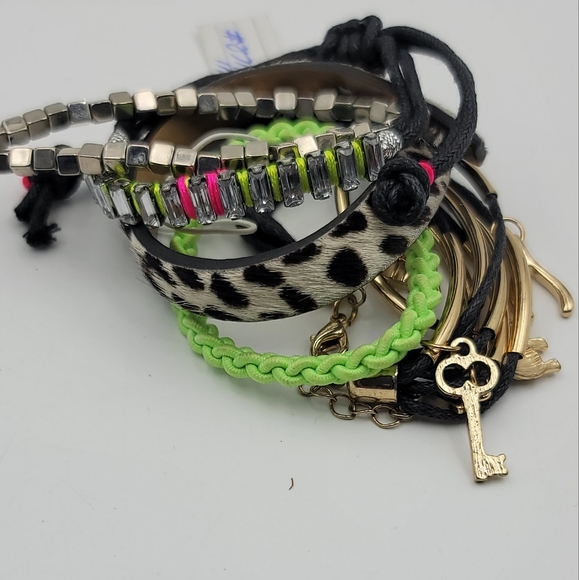 Multi layered neon pink and green Rhinestone bracelet - Picture 3 of 5